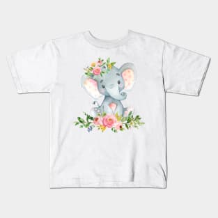 Cute Elephant with Flowers Kids T-Shirt